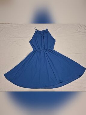 Lush Royal Blue Halter Mini Dress Flowy A-line